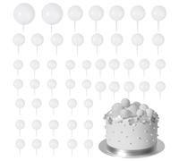 KFSCIP 50 Pcs White Mini Ball Cake Toppers, Ball Cake Decorations, 50 Pieces, 5 Sizes, Non-Toxic, Easy to Use, Ideal for Birthday, Wedding, Baby Shower, etc.