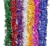 KFSCIP 7 Articles Tinsel, Green Chunky Metallic Shiny Garland Christmas Tree Hanging Decorations For Xmas Holiday Indoor Outdoor Party Decor (7 colors)