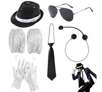 KFSCIP 8 Pcs Michael Jackson Costume, Michael Jackson Outfit with Glove and Accessories, Michael Jackson T Shirt and Jacket Set, Adult Michael Jackson Merchandise, 8-Piece Performance Attire