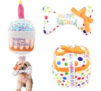 KFSCIP Dog Birthday Present, 3 Pack Plush Squeaky Toys for Dogs, Birthday Cake Bone Gift Box Set, Fun Interactive Dog Toys for Birthday Celebration