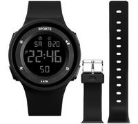 KFSCIP Kids Digital Watch, Waterproof Watch for Swimming Women Men, Black with LED Backlight, Alarm, Date, Adjustable Strap for Sports Outdoor Activities