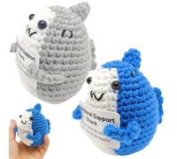 KFSCIP Positive Crochet Animals, Whale Shark and Shark Teddy, Handmade Soft Plush Dolls for Relief, Office Desk Decor, Gift for Lovers, 7.5 X 5.5 Cm, Set of 2 (Gray and Blue)