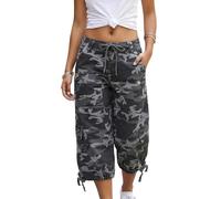 Kfsghdnz Women Camo Cargo Shorts Low Rise Drawstring Loose Fit Capri Pants Summer Y2K Casual Culottes Jorts Going Out Streetwear (Gray C, S)