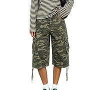 Kfsghdnz Women Camo Cargo Shorts Low Rise Drawstring Loose Fit Capri Pants Summer Y2K Casual Culottes Jorts Going Out Streetwear (Army Green B, L)