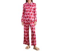 Kfsghdnz Women Heart Print Satin Pajama Set Long Sleeve Lapel Collar Button Down Shirt and Pants 2 Piece Valentine's Day Silk Sleepwear (Red A, L)