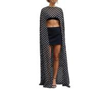 Kfsghdnz Women Sheer Mesh Long Poncho Boat Neck Irregular High Low Shawls Cover Up Summer Beach Vacation Chiffon Shrug Bolero Cape (Black Dot A, One Size)