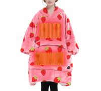 KFUBUO Heated Electric Wearable Blanket Throw Battery Operated Portable USB Cordless Outdoor Hoodie Sweatshirt, Heated Blanket Strawberry, One size