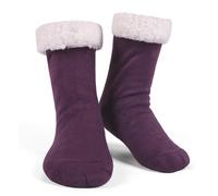KFUBUO Mens Slipper Socks with Non Skid Bottoms Fleece-Lined Warm Fuzzy Socks, Purple, One Size