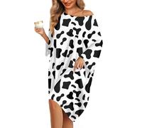 KFUBUO Plus Size Nightgowns for Women Oversized Sleep Shirts Bamboo Sleep Tee Short Sleeves Print Sleepwear With Pocket, Cow, One Size