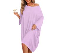 KFUBUO Plus Size Nightgowns for Women Oversized Sleep Shirts Bamboo Sleep Tee Short Sleeves Print Sleepwear With Pocket, S-purple, One Size