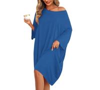 KFUBUO Plus Size Nightgowns for Women Oversized Sleep Shirts Bamboo Sleep Tee Short Sleeves Print Sleepwear With Pocket Fit S-5XL Peacock Blue, Peacock Blue, One Size