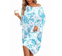 KFUBUO Plus Size Nightgowns for Women Oversized Sleep Shirts Bamboo Sleep Tee Short Sleeves Print Sleepwear With Pocket, Tie-dye, One Size