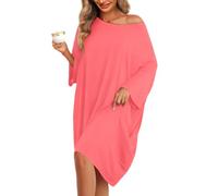 KFUBUO Plus Size Nightgowns for Women Oversized Sleep Shirts Bamboo Sleep Tee Short Sleeves Print Sleepwear With Pocket Fit S-5XL Coral Pink, Coral Pink, One Size