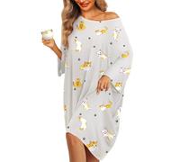 KFUBUO Plus Size Nightgowns for Women Oversized Sleep Shirts Bamboo Sleep Tee Short Sleeves Print Sleepwear With Pocket, Grey Cat, One Size