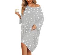 KFUBUO Plus Size Nightgowns for Women Oversized Sleep Shirts Bamboo Sleep Tee Short Sleeves Print Sleepwear With Pocket, Stars, One Size