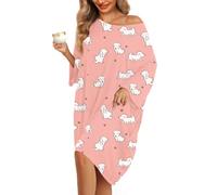 KFUBUO Plus Size Nightgowns for Women Oversized Sleep Shirts Bamboo Sleep Tee Short Sleeves Print Sleepwear With Pocket, Dog, One Size