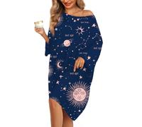 KFUBUO Plus Size Nightgowns for Women Oversized Sleep Tshirts Dress Short Sleeves Sleepwear With Pocket Fit S-5XL, Blue Star, One Size