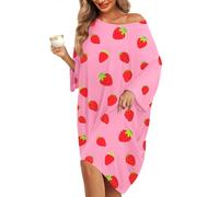 KFUBUO Plus Size Nightgowns for Women Oversized Sleep Tshirts Dress Short Sleeves Sleepwear With Pocket Fit S-5XL, Pink Strawberry, oversized