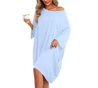 KFUBUO Plus Size Nightgowns for Women Oversized Sleep Tshirts Dress Short Sleeves Sleepwear With Pocket Fit S-5XL, Light Blue, oversized