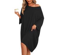 KFUBUO Plus Size Nightgowns for Women Oversized Sleep Tshirts Dress Short Sleeves Sleepwear With Pocket Fit S-5XL, Black, One Size