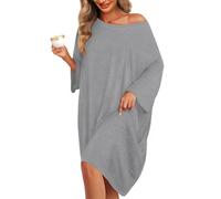 KFUBUO Plus Size Nightgowns for Women Oversized Sleep Tshirts Dress Short Sleeves Sleepwear With Pocket Fit S-5XL, S-grey, oversized