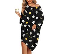 KFUBUO Plus Size Nightgowns for Women Oversized Sleep Tshirts Dress Short Sleeves Sleepwear With Pocket Fit S-5XL, Happy Flowers, One Size