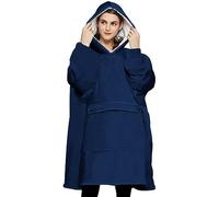 KFUBUO Wearable Blanket Hoodie for Adults Sherpa All Patterns Oversized Sweatshirt Blanket with Pockets Gifts for Mom Navy