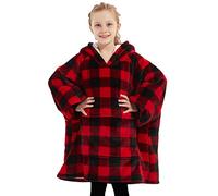 KFUBUO Wearable Blanket Hoodie for Kids With Pocket, 6-10 Year Old, Plaid