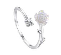 Kfwfuaee Adjustable Flower Rings Delicate Opening Flower Finger Silver Texture Suitable for Weddings Parties Daily Wear Jewellery, As described
