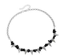 [Kfwfuaee] Gothic Punk Mixed Metal Alloy Necklace Anti Treish Finish Splice Design Alternative Fashion Collared Bone Chain Charm Punk Gothic Choker Necklace