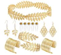 [Kfwfuaee] Grecian Goddess Costume Accessory Bridal Costume Jewelry Glory Leaf Crown Pearl Earrings Bicep Cuff, a