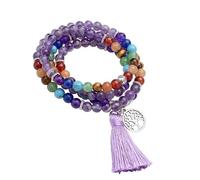 [Kfwfuaee] Mindfulness Necklace Jewelry Beads Long Tassel Necklace 108 Prayer Beads and Fashion Bangle Accessories
