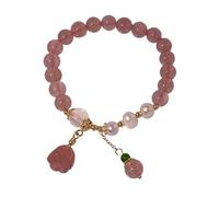 [Kfwfuaee] Natural Simulated Pearl Strawberry Quartz Elastic Spiritual Energy Wristband Jewelry Elegant Gift Energy Jewelry for Women, フリーサイズ