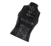 Kfwfuaee Punk Leather Vest Top Arm Sleeves Goth Zipper Fitting Tanks Top with Buckles Faux Leather Bikers Vest