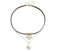 [Kfwfuaee] Sun and moon pendant krabicles chain necklace plaid necklace unique jewelry female charm sun and moon pendant, フリーサイズ, As described in the description, No Gemstone