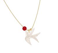 [Kfwfuaee] swallow bead drop necklace culture inspired universal alloy chain sturdy elegant everyday accessory elegant twir color necklace, フリーサイズ, As described in the description, No Gemstone