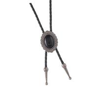 [Kfwfuaee] Unisex Vintage Adjustable Faux Leather Cord Boloti with Antique Black Stone Pendant Western Jewelry Necklace with Adjustable Cord and Black Stone Charm