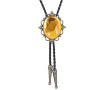 [Kfwfuaee] Unisex Vintage Boloti Tie Faux Leather Braided Rope Necklace with Antique Oval Stone Pendant Jewelry Neckwear, 琥珀色の黄色