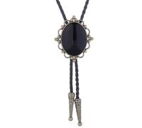 [Kfwfuaee] Unisex Vintage Boloti Tie Faux Leather Braided Rope Necklace with Antique Oval Stone Pendant Jewelry Neckwear, アゲートブラック