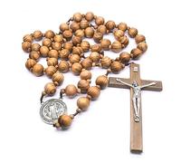 Kfwfuaee Wall Catholic Rosary Beads Necklace Natural Wood Prayer Cross Religious Gemstone Men Women Baptism Macross Necklace