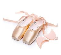 KFXYSM Ballet Shoes for Girls, Ballet Shoes Pointe Shoes Bandage Ballet Dance Girl Woman Professional Satin Dancing With Sponge Silicone Toe Pads(Flesh Satin Silicone,4.5)
