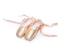KFXYSM Ballet Shoes for Girls, Ballet Shoes Pointe Shoes Bandage Ballet Dance Girl Woman Professional Satin Dancing With Sponge Silicone Toe Pads(Flesh Satin,4.5)