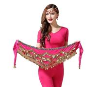 KFXYSM Belly Dance Hip Scarf,Belly Dance Skirt Women's Sweet Belly Dance Belt Newest Multi-color Glass Silk Dancing Scarf Crystal Bellydance Waist Chain Hip(Rose Red)