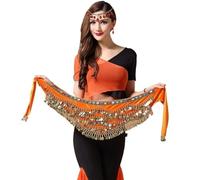 KFXYSM Belly Dance Hip Scarf,Belly Dance Skirt Women's Sweet Belly Dance Belt Newest Multi-color Glass Silk Dancing Scarf Crystal Bellydance Waist Chain Hip(Orange)