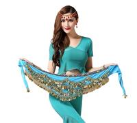 KFXYSM Belly Dance Hip Scarf Women's Sweet Belly Dance Belt Newest Multi-color Glass Silk Dancing Scarf Crystal Bellydance Waist Chain Hip(Sky Blue)