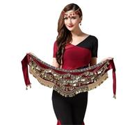 KFXYSM Belly Dance Hip Scarf Women's Sweet Belly Dance Belt Newest Multi-color Glass Silk Dancing Scarf Crystal Bellydance Waist Chain Hip(Wine red)