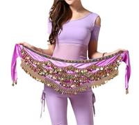 KFXYSM Belly Dance Hip Scarf Women's Sweet Belly Dance Belt Newest Multi-color Glass Silk Dancing Scarf Crystal Bellydance Waist Chain Hip(Light Purple)