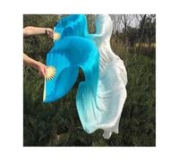 KFXYSM Fan Veils Silk,Dance Silk Long Fans 120cm/150cm/180cm Pure Silk Belly Dance Fan Veil Bamboo Folding 1Pair(1L+1R) Gradient Color Veils Hand Dyed(Color 8,210cm)