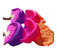 KFXYSM Fan Veils Silk,Dance Silk Long Fans Belly Dance Silk Fans Hand Dyed 1 Pair Of Dancing Black + Red Orange +Yellow(Black)