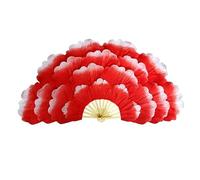 KFXYSM Fan Veils Silk,Dance Silk Long Fans Peony Flower Fan Stage Performance Double-sided Large Petals Group Dance Prop(Red)